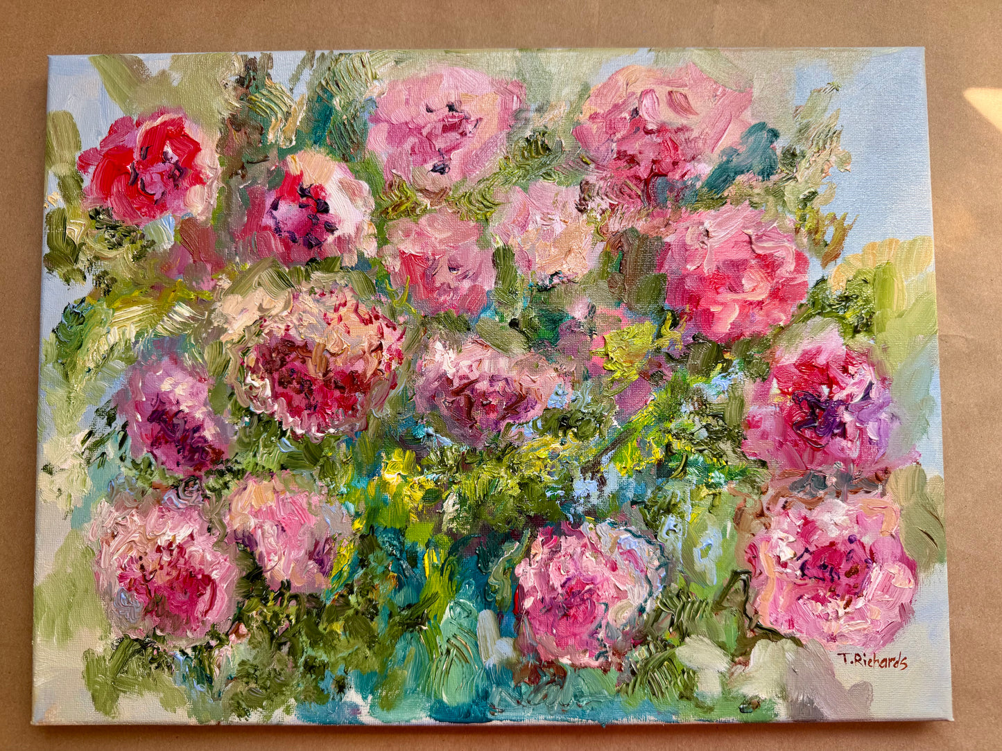 Pink Peony Bouquet Oil Painting 12x16, Original Art Floral Artwork, Flower Wall Art, Botanical Decor