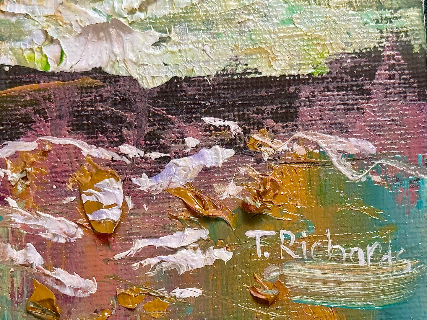 Original Oil Painting 6x6" – Sunrise Ocean Seascape – Ocher and Blue Coastal Art – Small Landscape on Canvas Panel – Sea Wall Decor