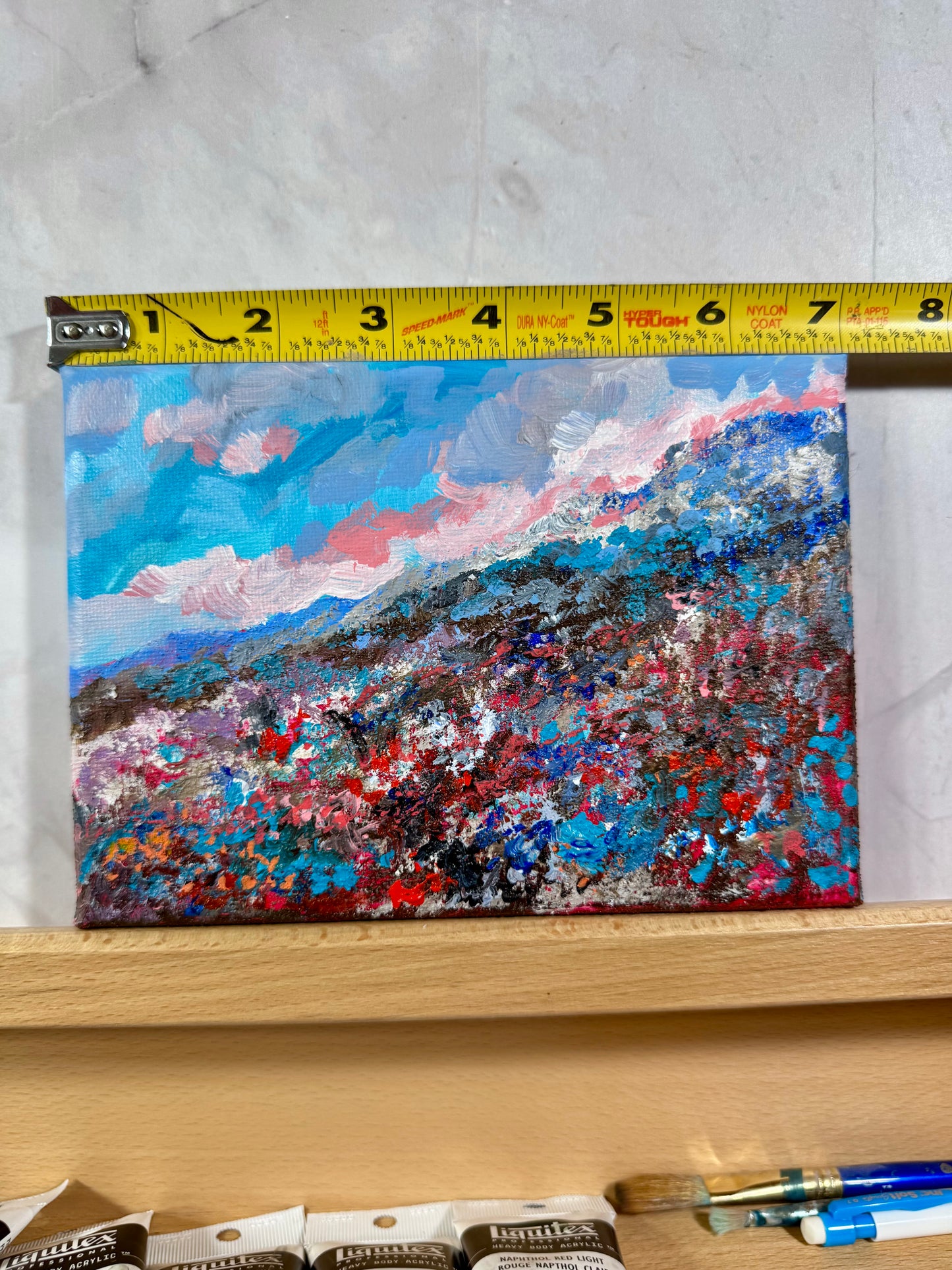 Blueberry Field Acrylic Painting 5x7", Maine Original Art, Landscape Wall Art