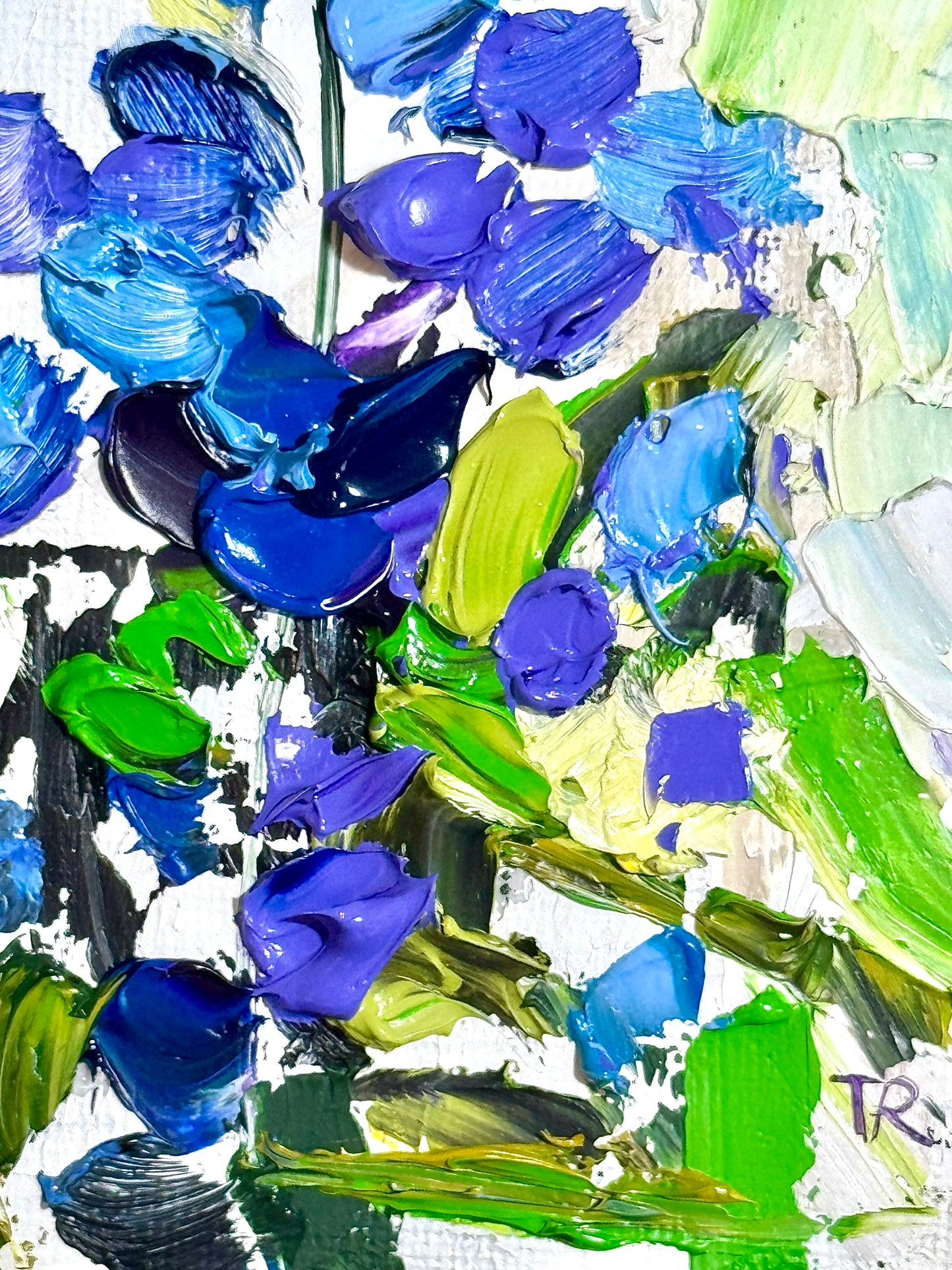 Original Oil Painting 6x6" – Three Lupines – Wildflower Floral Art – Blue Purple Flower Still Life – Nature Painting