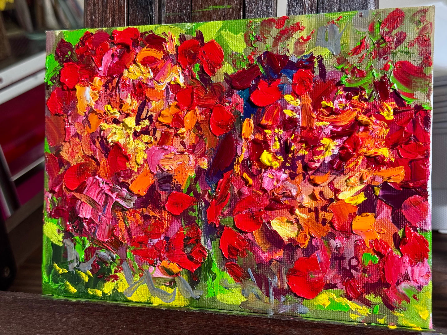 Marigolds Oil Painting 5x7, Original Art Floral Still Life Flowers Artwork, Small Flower Wall Art