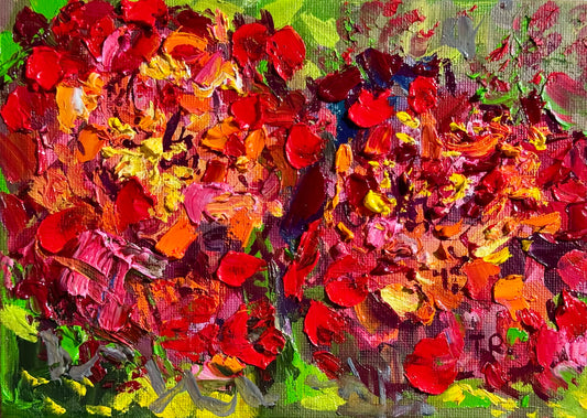 Marigolds Oil Painting 5x7, Original Art Floral Still Life Flowers Artwork, Small Flower Wall Art