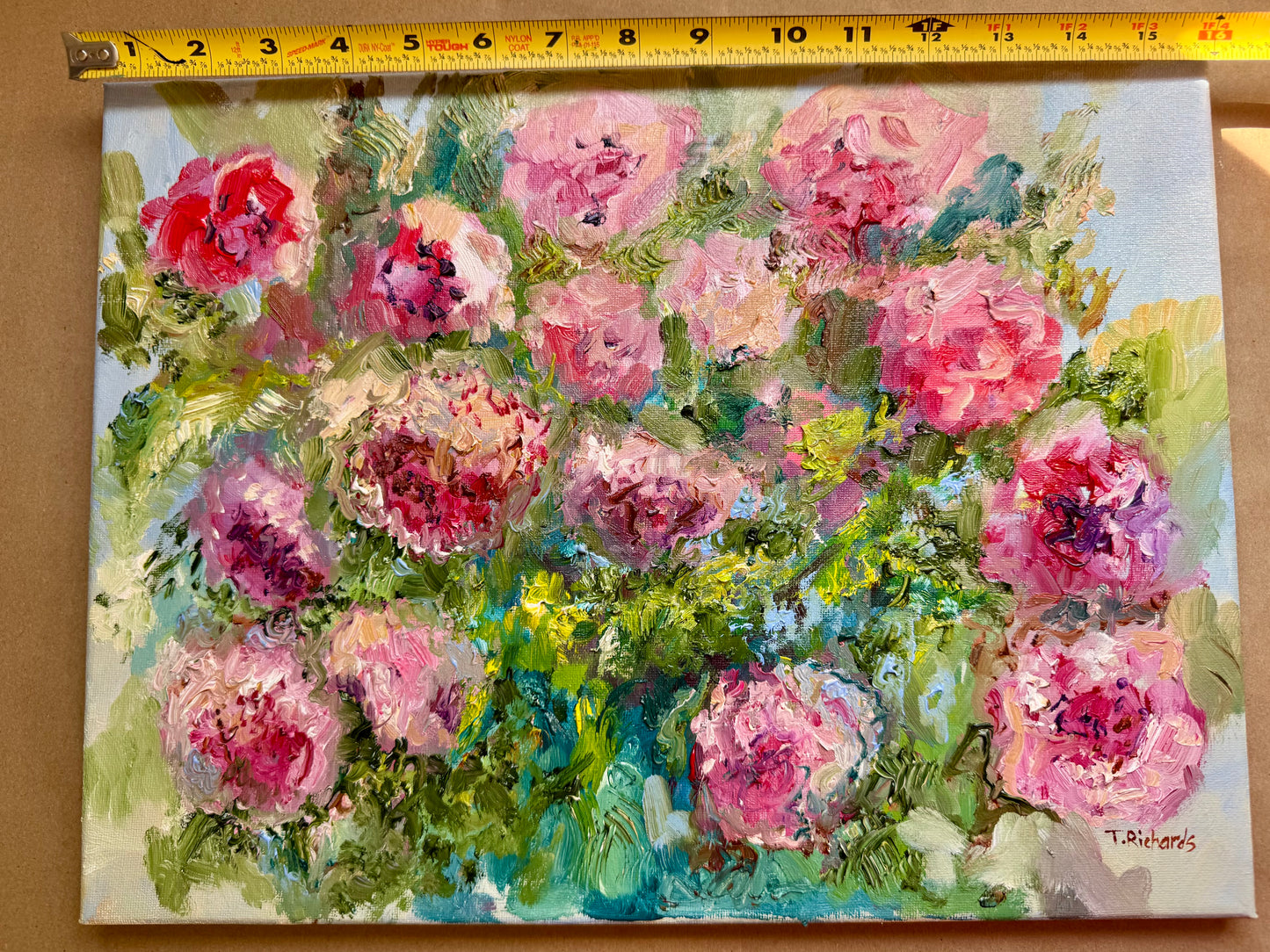 Pink Peony Bouquet Oil Painting 12x16, Original Art Floral Artwork, Flower Wall Art, Botanical Decor