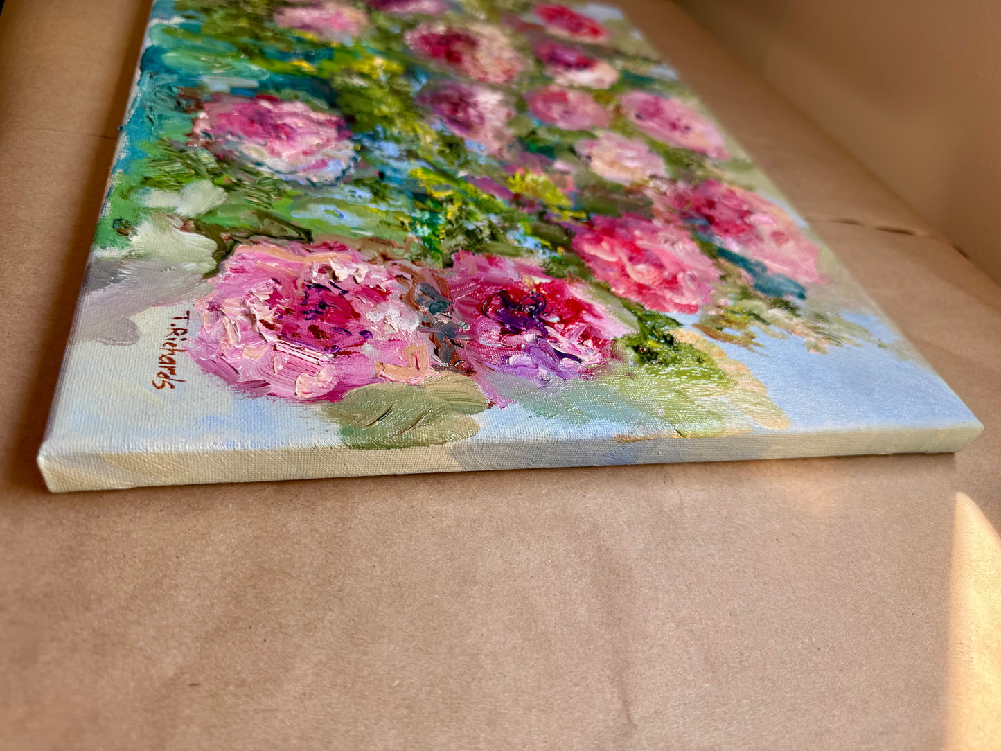 Pink Peony Bouquet Oil Painting 12x16, Original Art Floral Artwork, Flower Wall Art, Botanical Decor