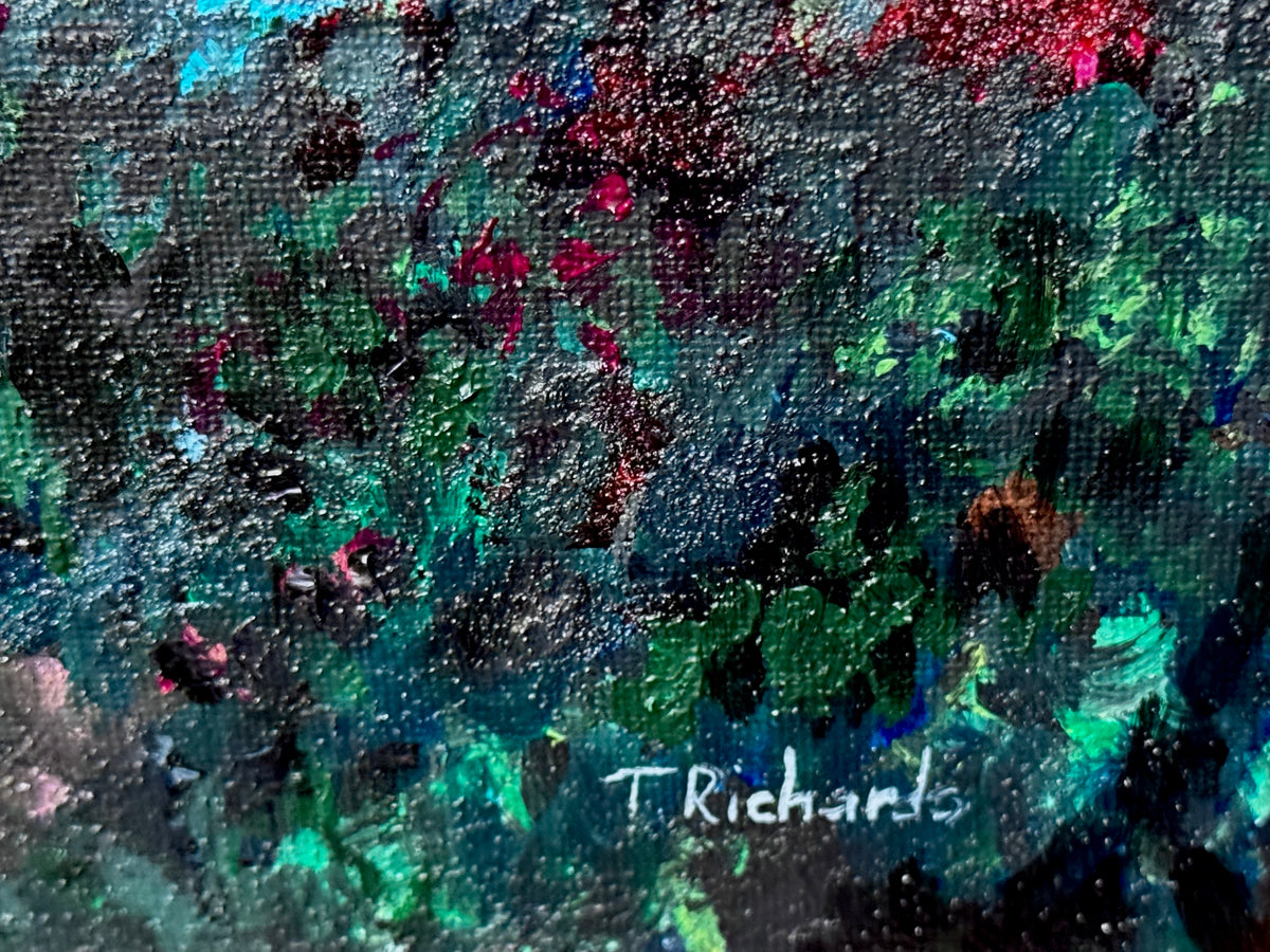 Blue Hour Acrylic Painting 8x10", Original Art Wildflower Night Field Landscape