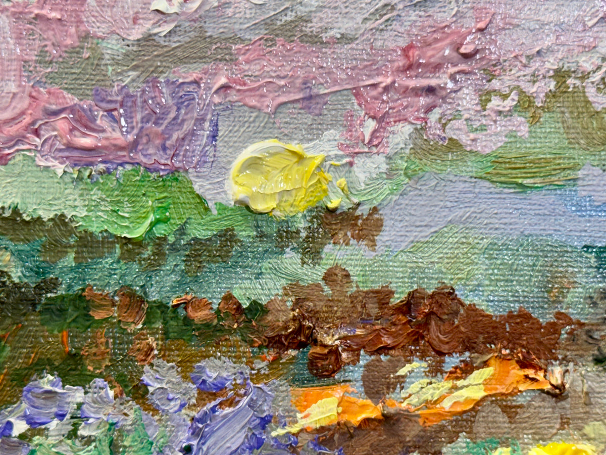 Wildflower Field Landscape Oil Painting 11x14", Original Art Meadow Art, Textured Nature Artwork