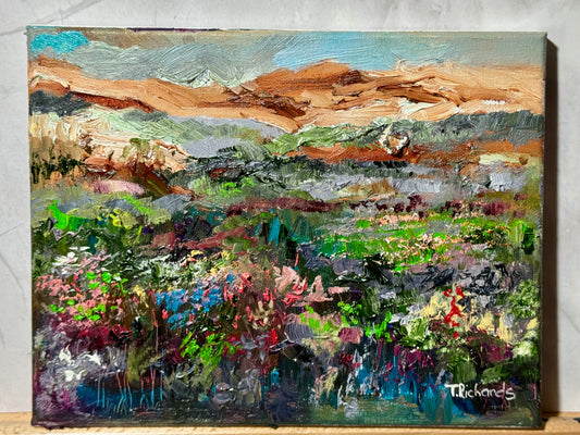 Wildflower Field Landscape Oil Painting 8x10", Original Art Meadow Art, Nature Artwork