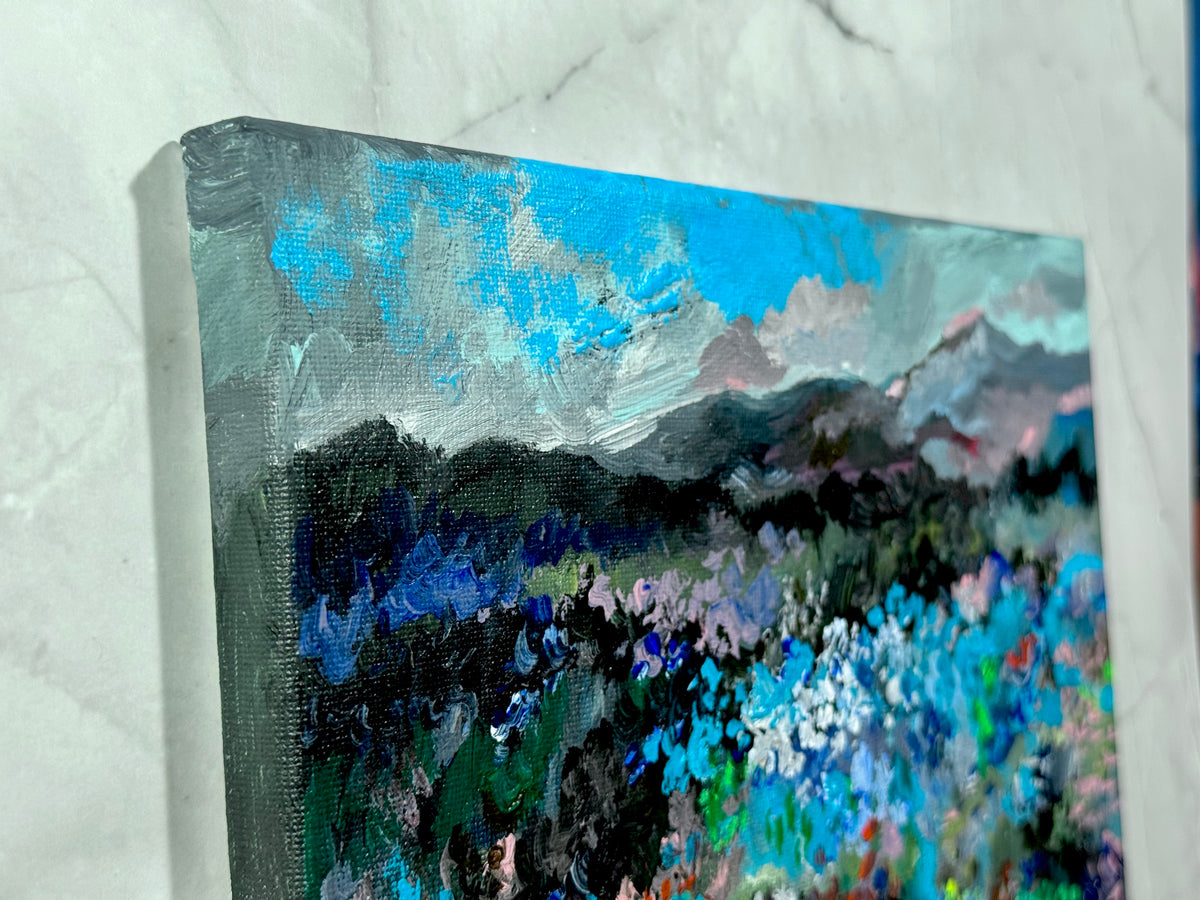 Blue Hour Acrylic Painting 8x10", Original Art Wildflower Night Field Landscape