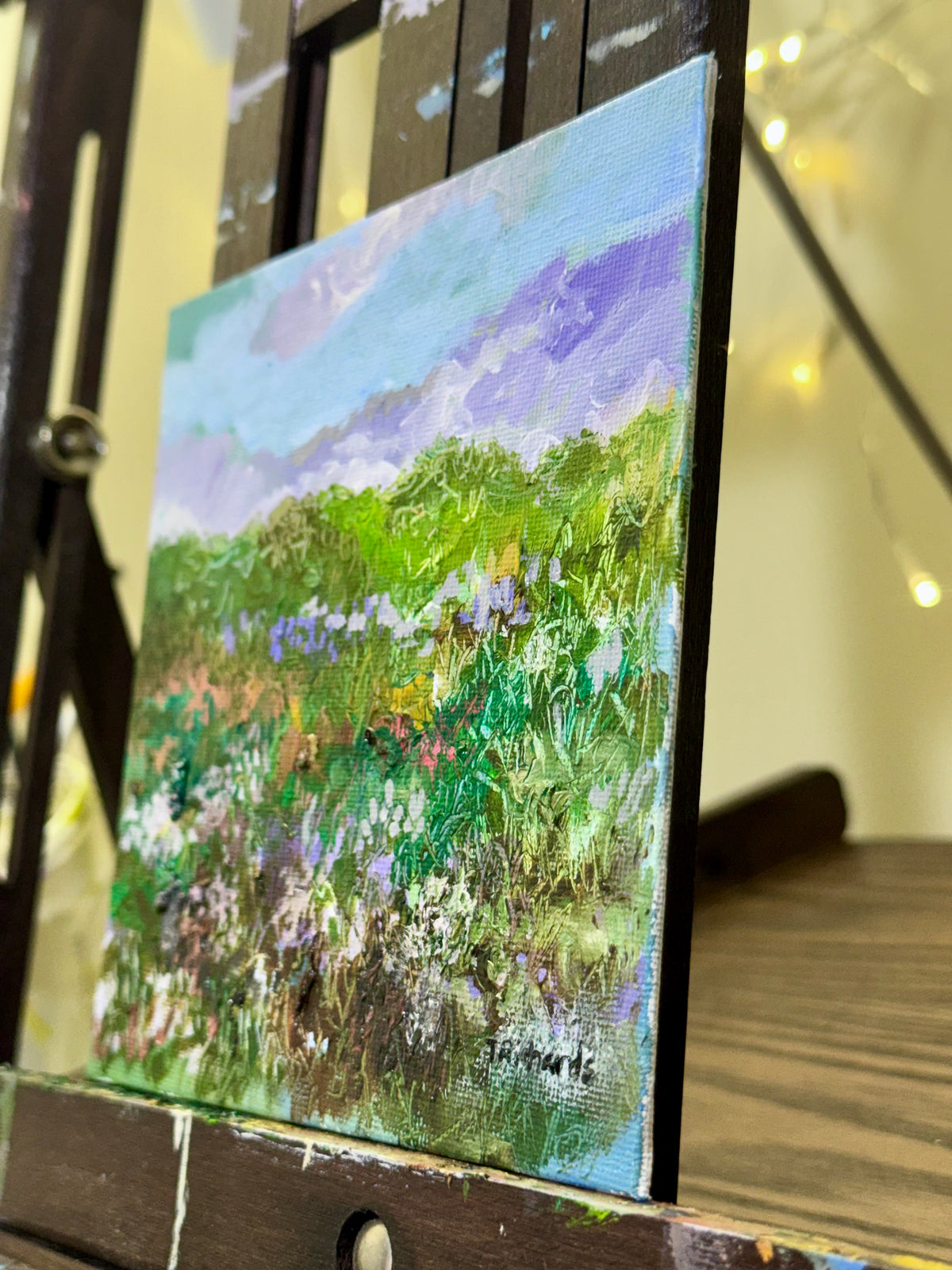 Meadow Oil Painting 6x6", Original Art Landscape, Mountain Field Artwork