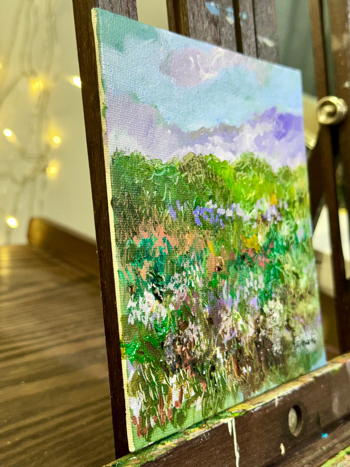 Meadow Oil Painting 6x6", Original Art Landscape, Mountain Field Artwork