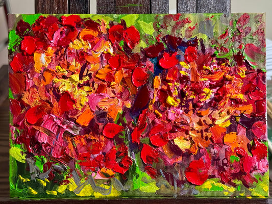 Marigolds Oil Painting 5x7, Original Art Floral Still Life Flowers Artwork, Small Flower Wall Art