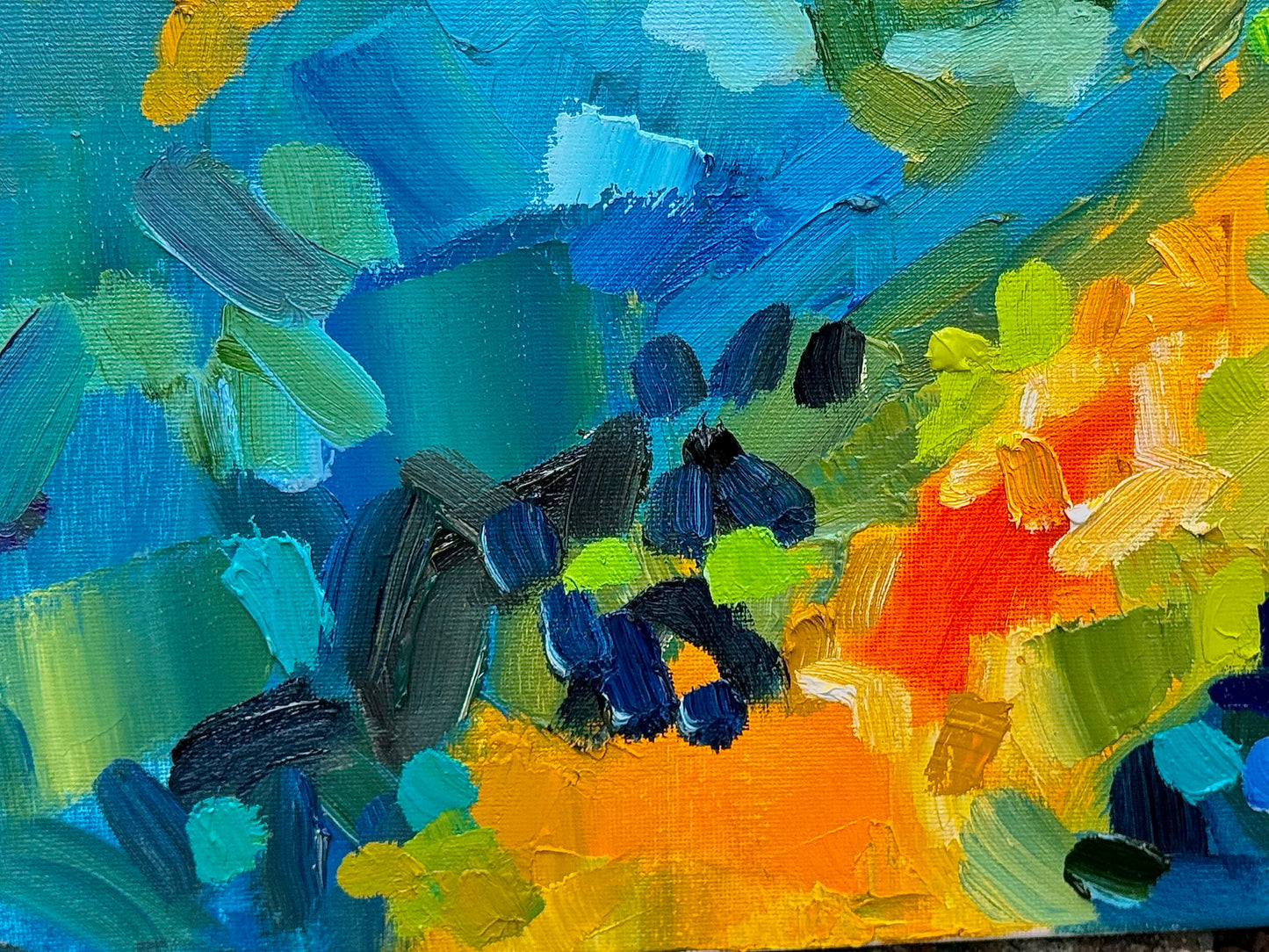 Flower Field Lupines Original Painting, Landscape Oil Artwork, Blue flowers, Forest Trail 16x20”