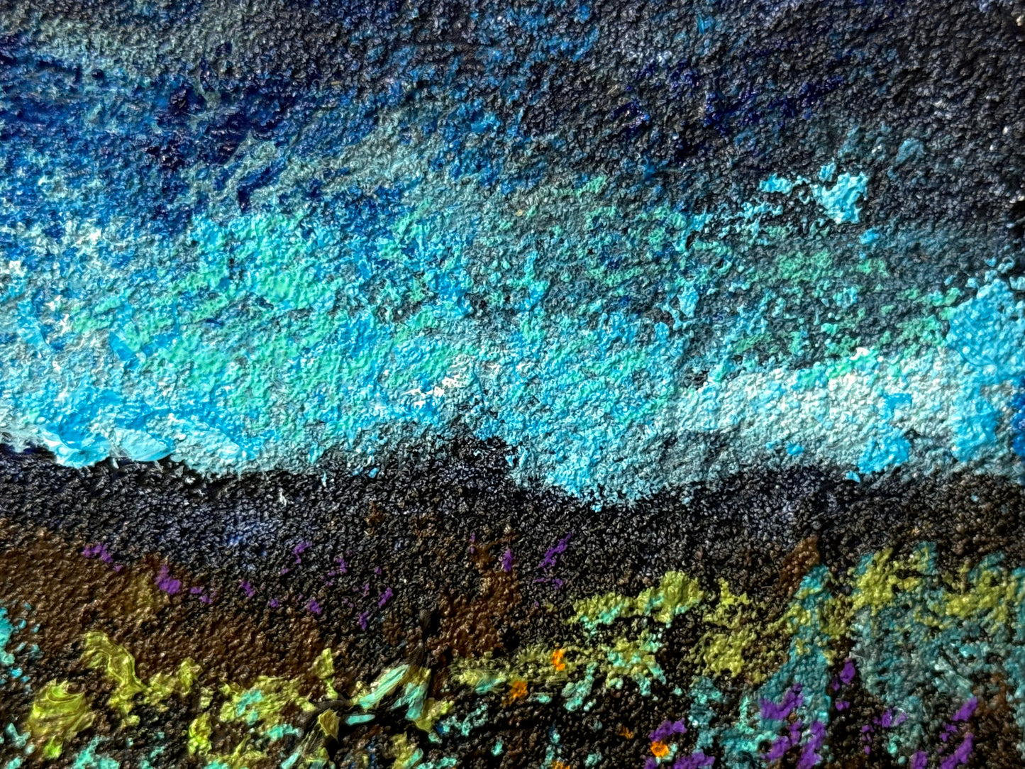 Blue Hour Acrylic Painting 5x7", Original Art Wildflower Night Field Prairie Landscape Wall Art