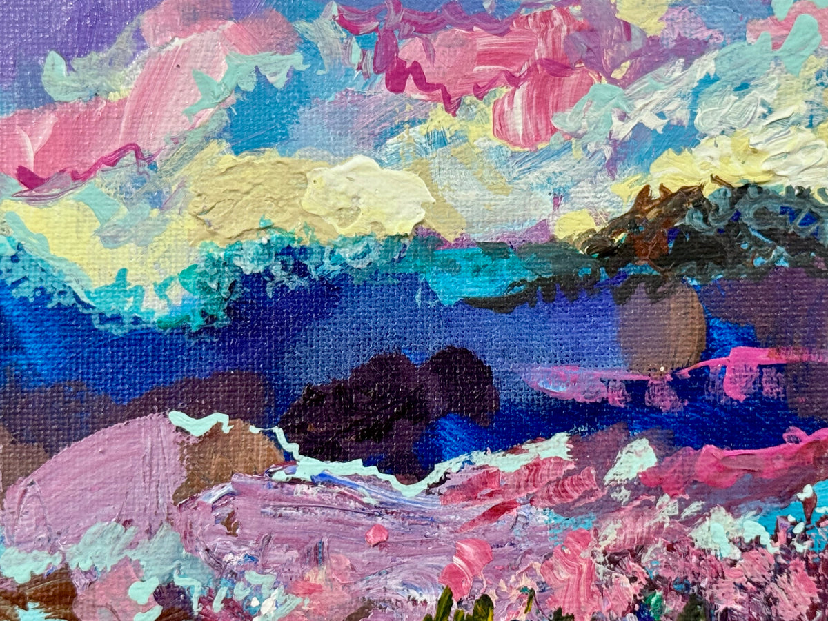 Blue Hour Acrylic Painting 8x10", Original Art Wildflower Evening Field Landscape
