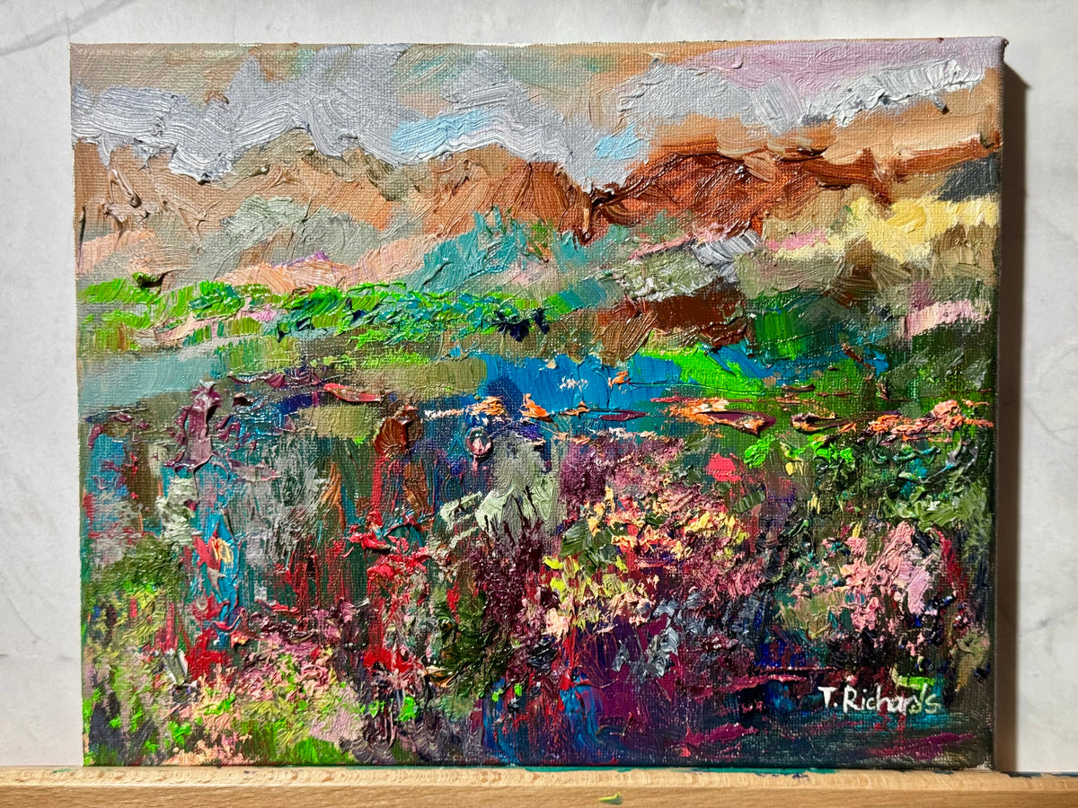 Wildflower Field Landscape Oil Painting 8x10", Original Art Meadow Art, Nature Artwork