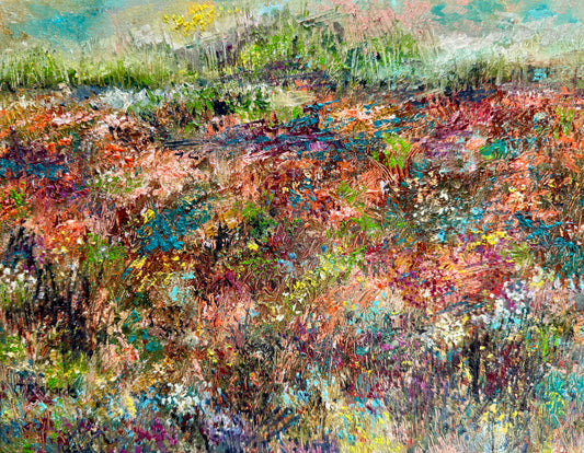 Wildflower Landscape Oil Painting 11x14, Abstract Forest Meadow Floral Art, Handmade Canvas Wall Decor, Expressionist Nature Scene