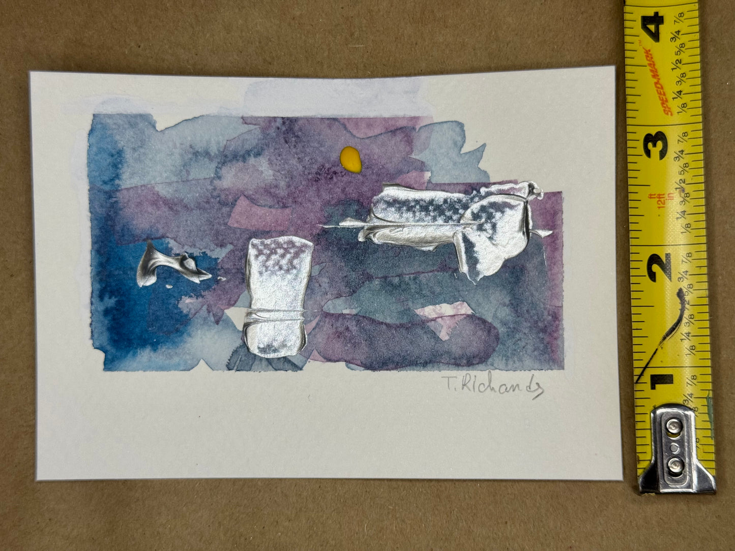 Blue Hour Abstract Painting Original Art Night Landscape, Acrylic on Paper 3.5x5”