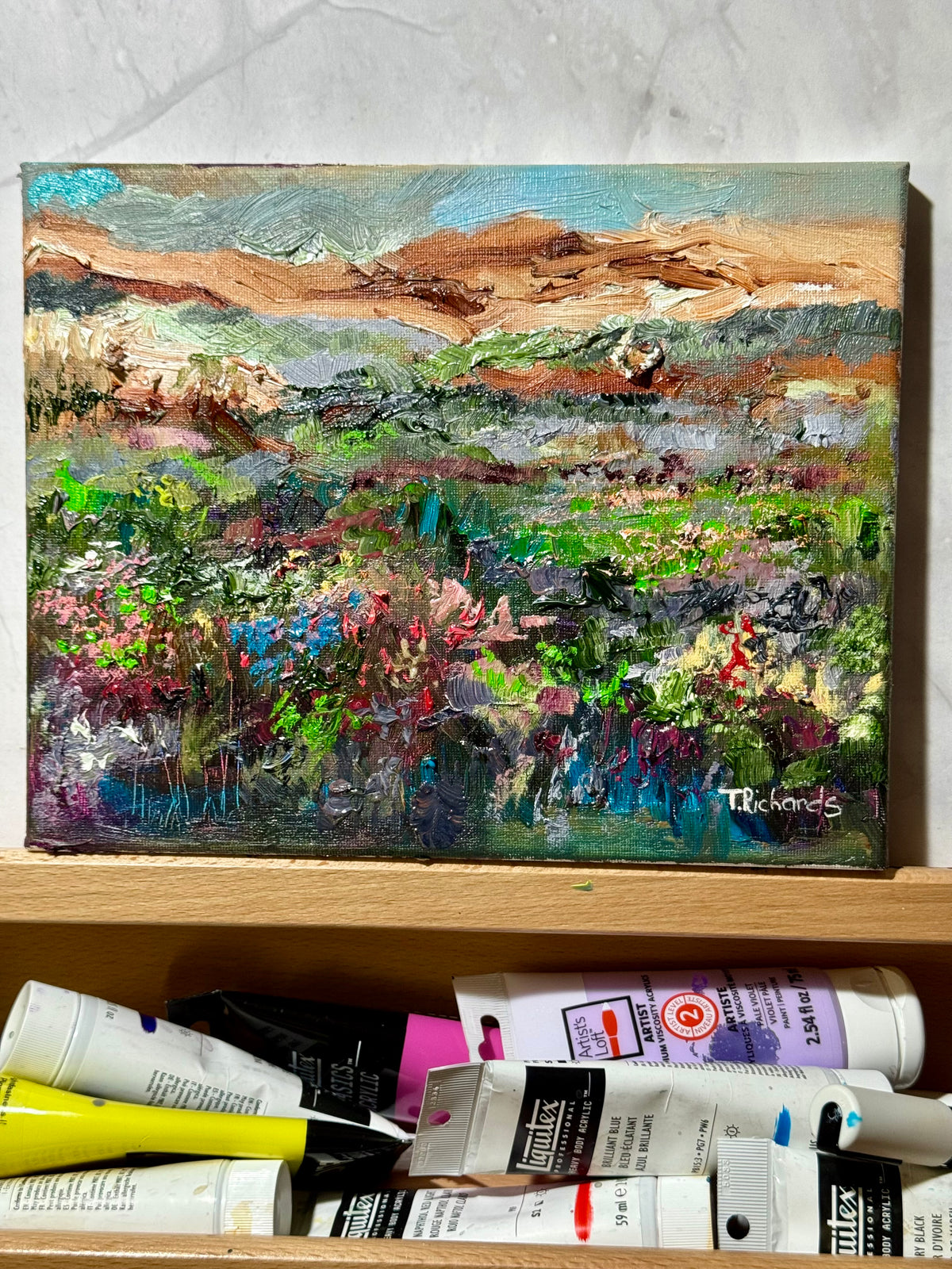 Wildflower Field Landscape Oil Painting 8x10", Original Art Meadow Art, Nature Artwork