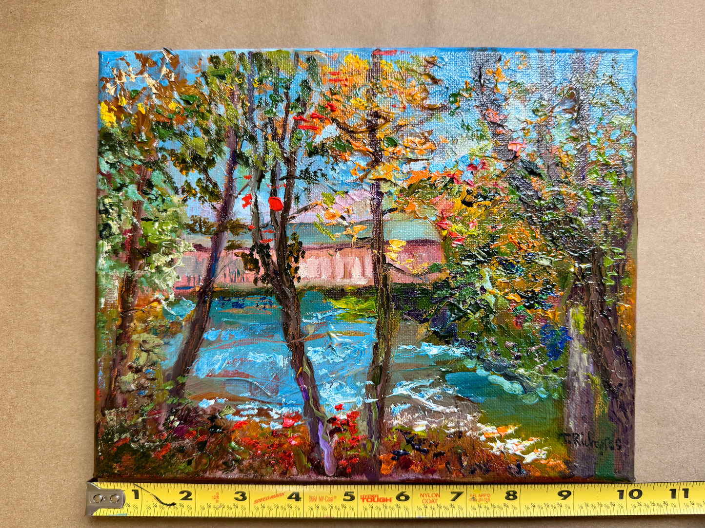 Lowes Bridge Maine Oil Painting 8x10, Original Art Landscape, Piscataquis River Forest, Stretched Canvas Wall Art