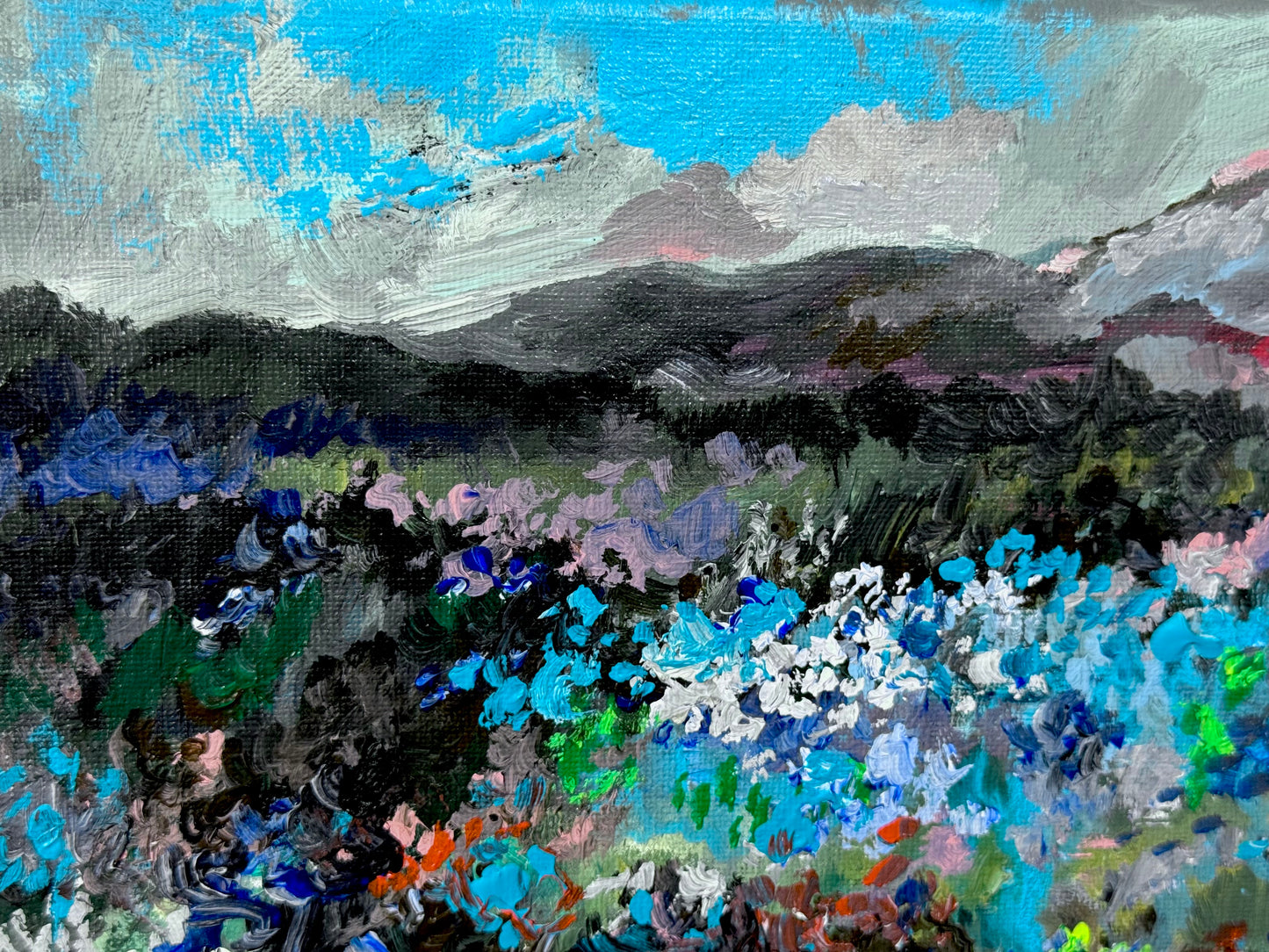 Blue Hour Acrylic Painting 8x10", Original Art Wildflower Night Field Landscape