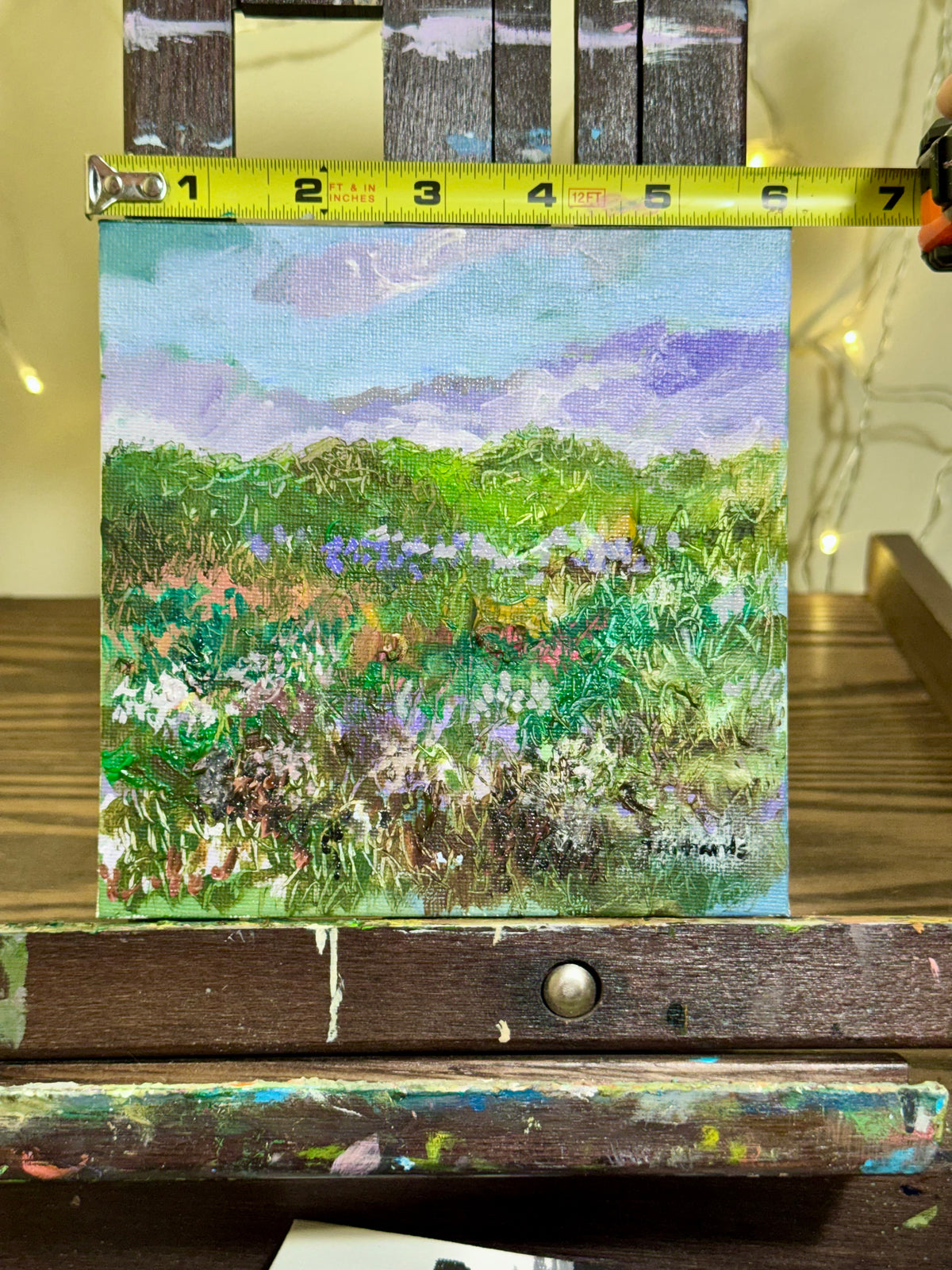 Meadow Oil Painting 6x6", Original Art Landscape, Mountain Field Artwork