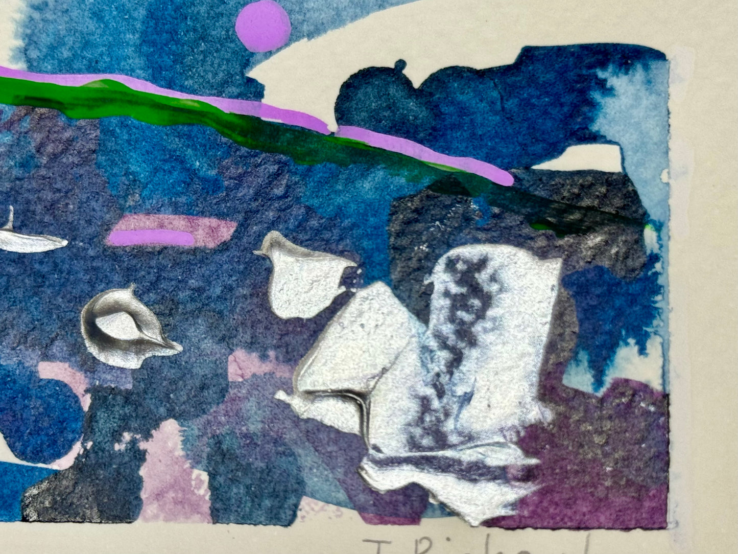 Blue Hour Abstract Painting Original Art Landscape, Acrylic on Paper 4x6”