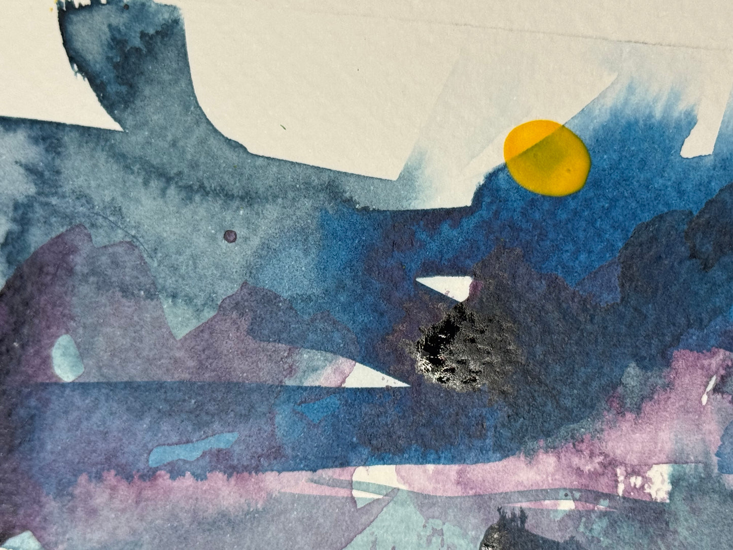 Blue Hour Abstract Painting Original Art Night Landscape, Acrylic on Paper 4x6”