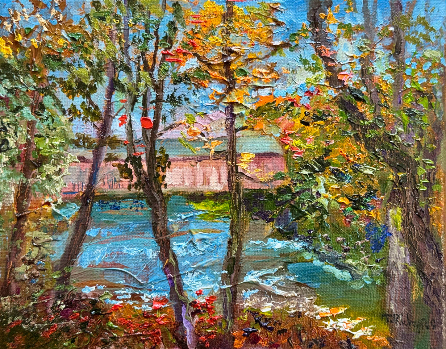 Lowes Bridge Maine Oil Painting 8x10, Original Art Landscape, Piscataquis River Forest, Stretched Canvas Wall Art