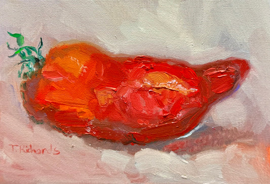 Opalka Paste Tomato Oil Painting 5x7, Original Art, Still Life Artwork, Small Food Wall Art, Kitchen Garden Heirloom Tomatoes
