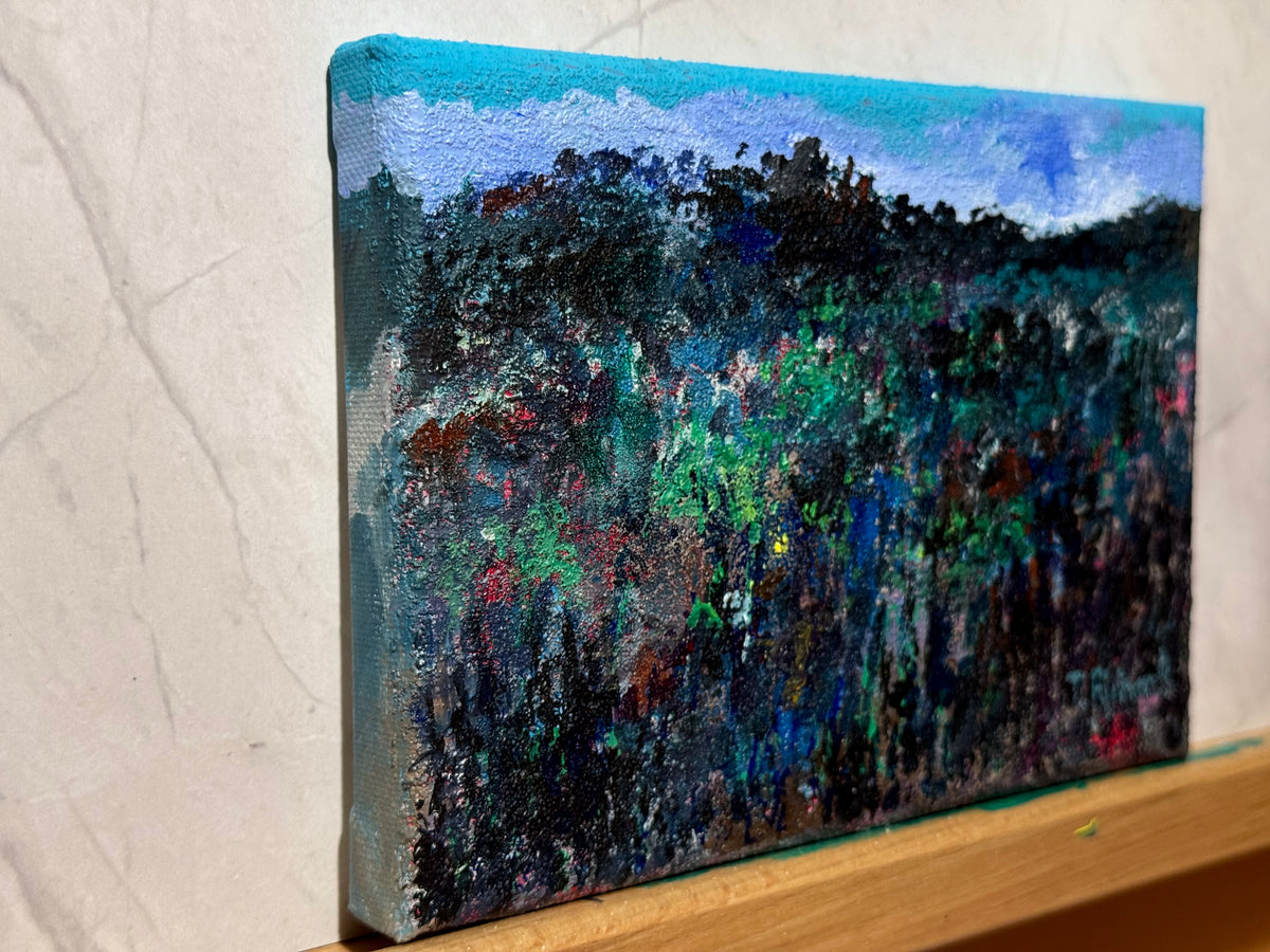 Blue Hour Acrylic Painting 5x7", Original Art Night Field Landscape