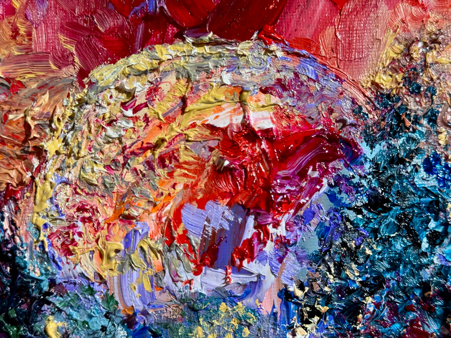 Original Oil Painting 9x12" – Blood Red Moon Gothic Night Forest – Pine Tree Wall Art Witchy Textured Expressionist Nature Artwork
