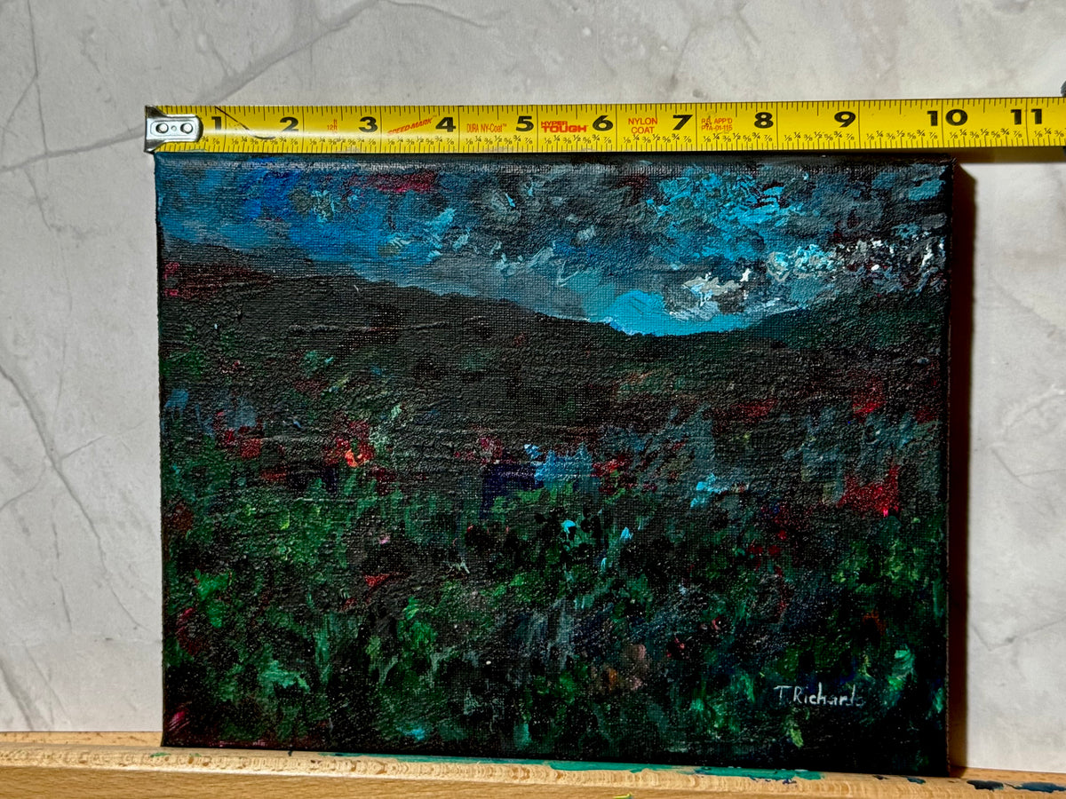 Blue Hour Acrylic Painting 8x10", Original Art Wildflower Night Field Landscape