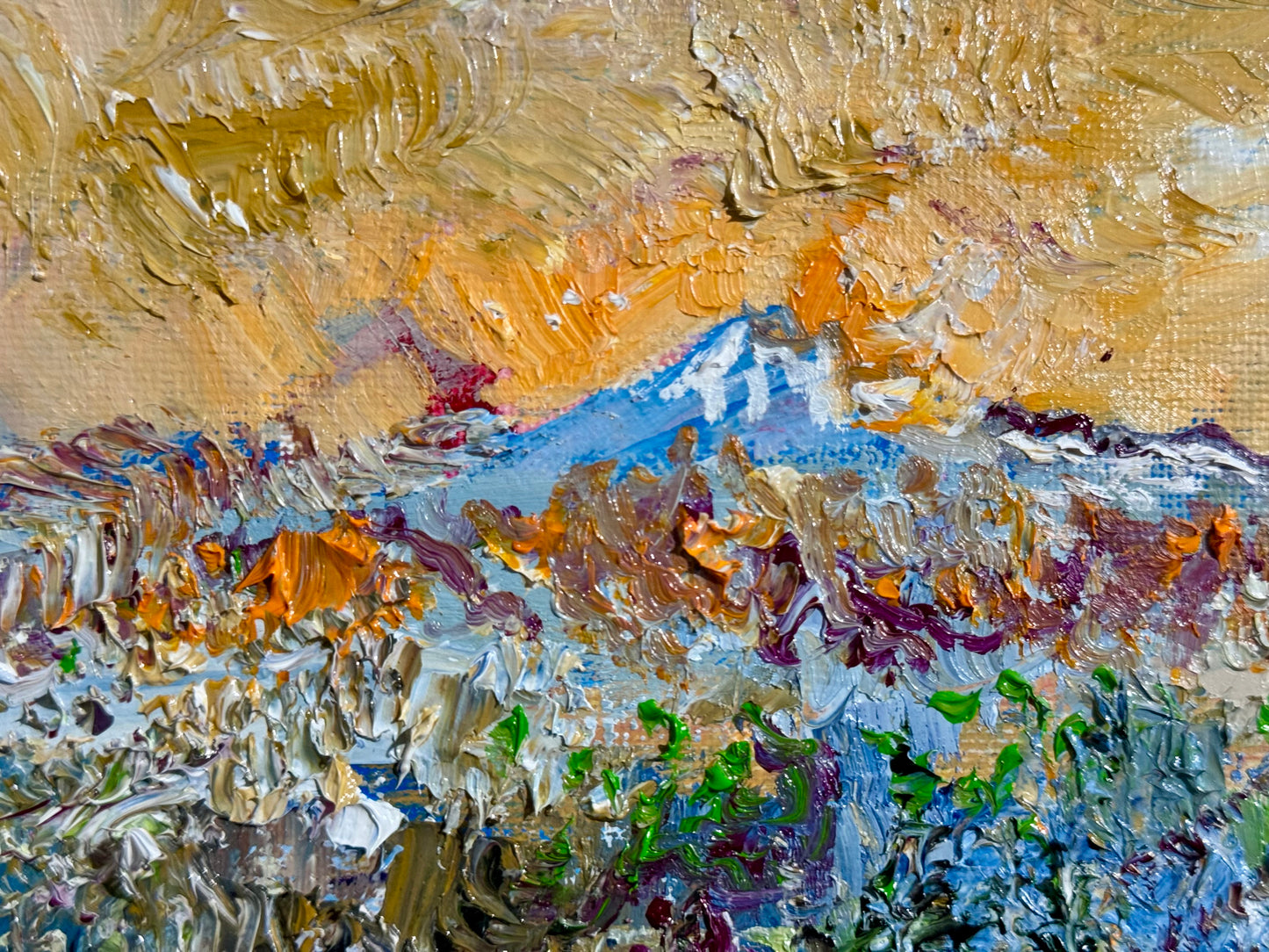 Original Oil Painting 8x10" – Wildflower Meadow Sunset – Mountain Landscape – Floral Nature Scene – Canvas Panel Wall Art
