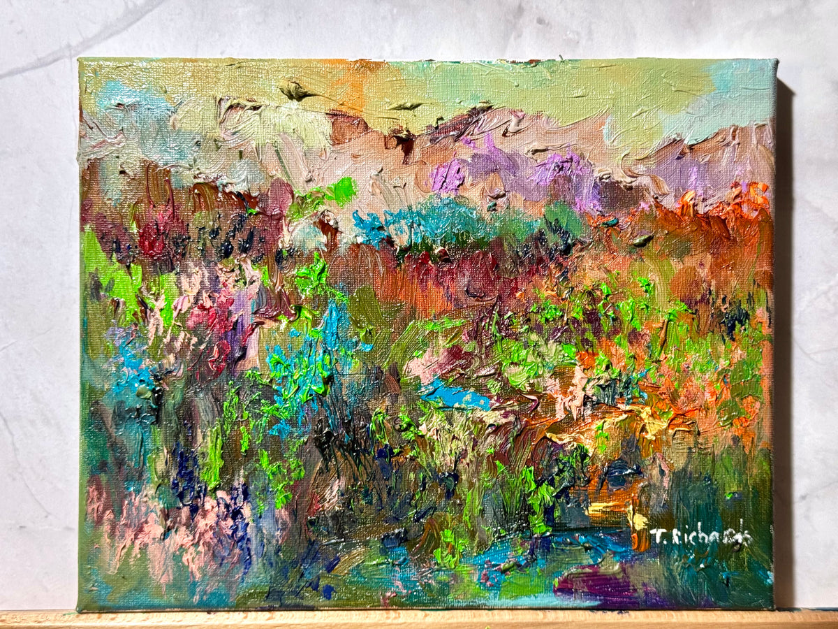 Wildflower Field Landscape Oil Painting 8x10", Original Art Meadow Art, Nature Artwork