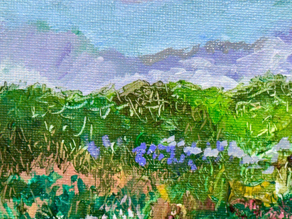 Meadow Oil Painting 6x6", Original Art Landscape, Mountain Field Artwork