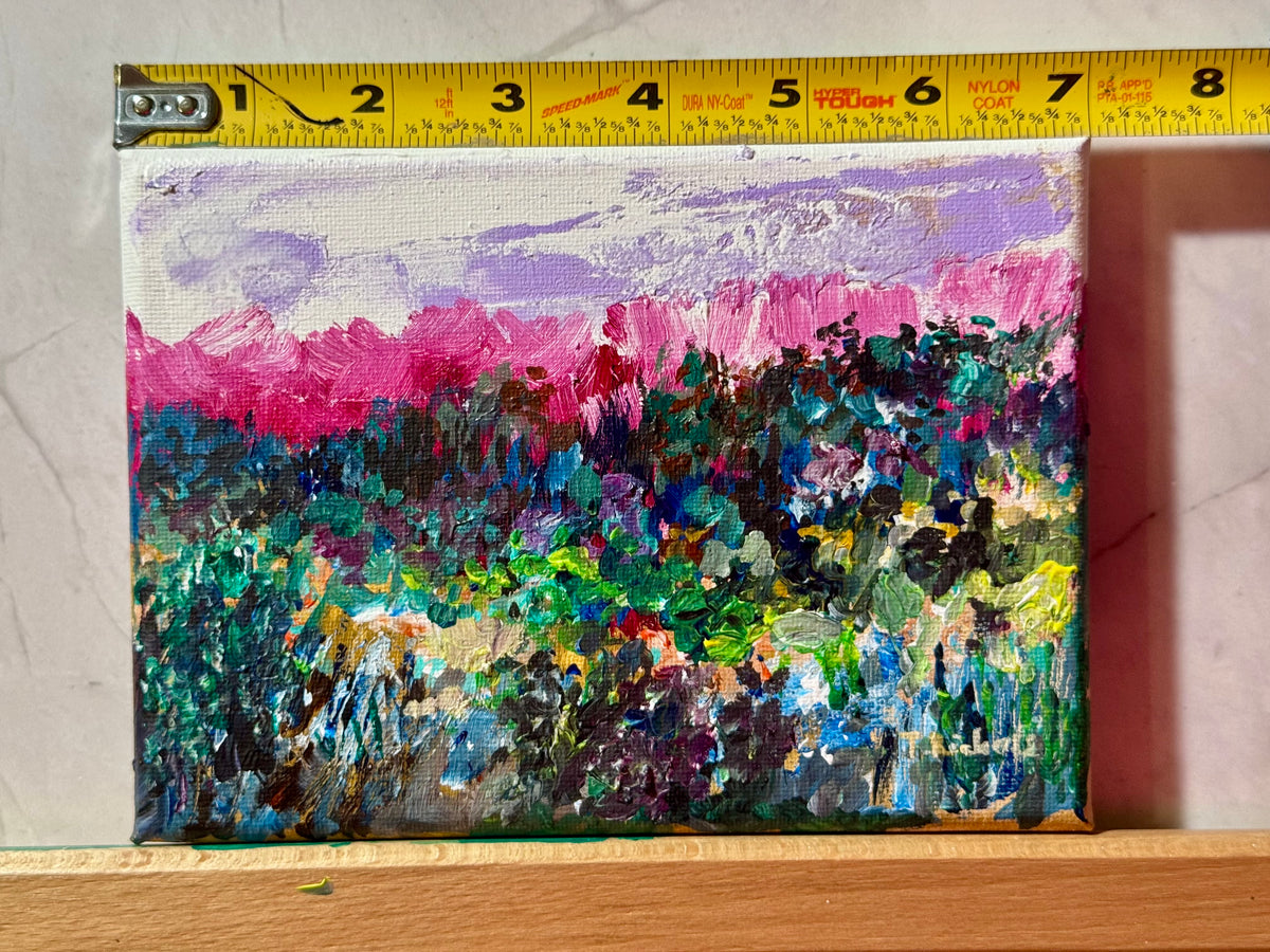 Wildflower Field Landscape Acrylic Painting 5x7", Original Art Meadow Art, Nature Artwork