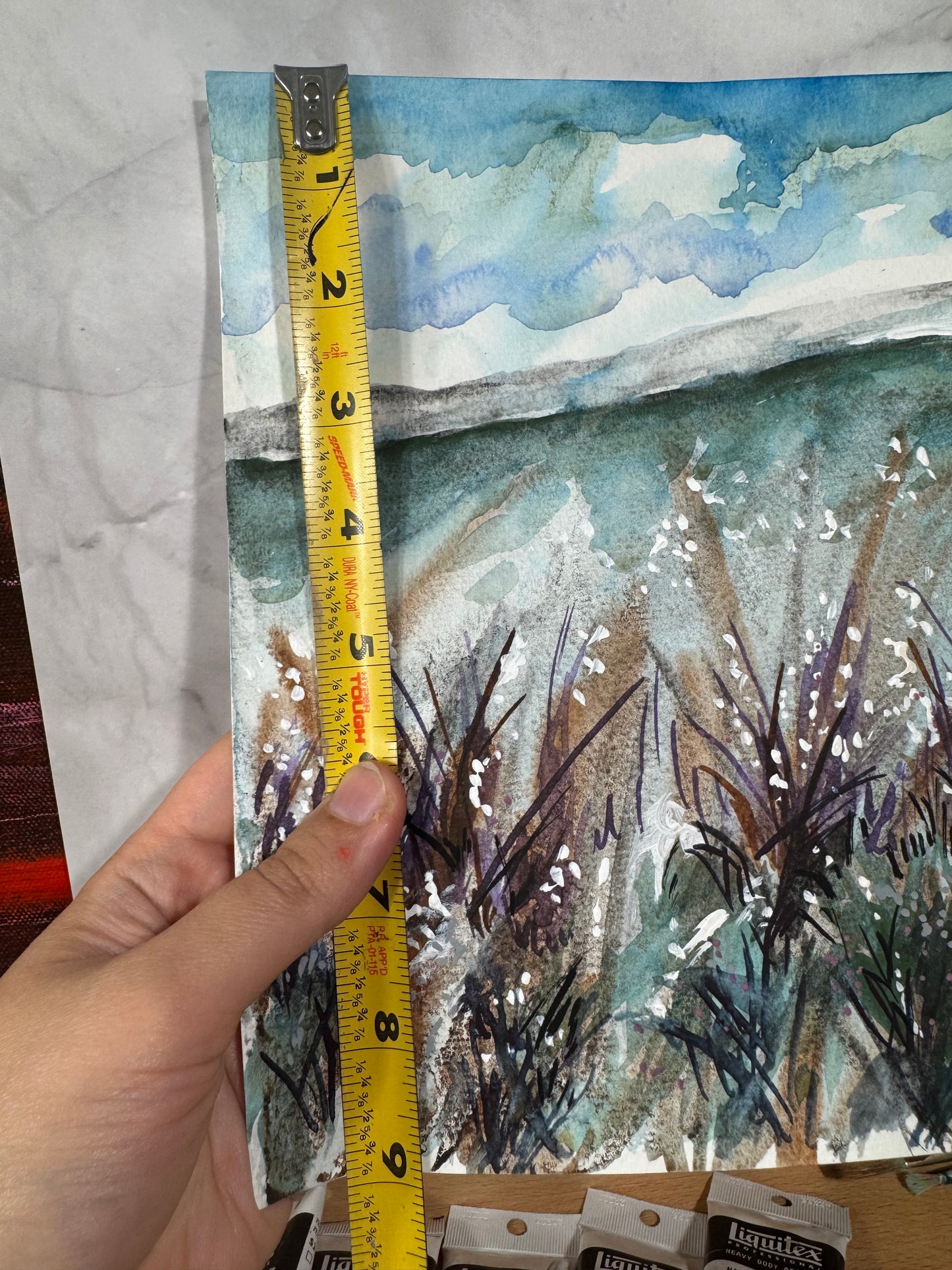 Wildflower Field Watercolor Painting 9x12" Original Art, Landscape Artwork