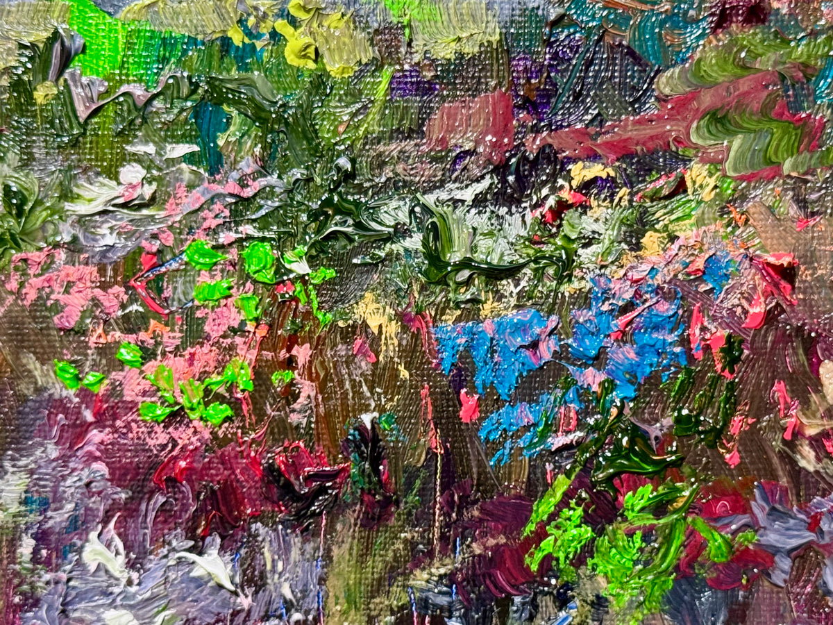 Wildflower Field Landscape Oil Painting 8x10", Original Art Meadow Art, Nature Artwork