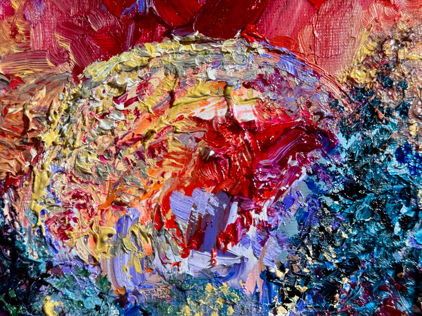 Original Oil Painting 9x12" – Blood Red Moon Gothic Night Forest – Pine Tree Wall Art Witchy Textured Expressionist Nature Artwork