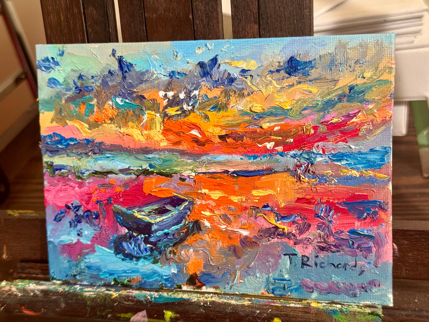 Boat Oil Painting, Original Art Seascape Artwork, 5x7 Ocean Coastal Marine, Nautical Wall Decor, Maine Fishing Boat