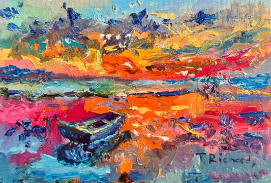 Boat Oil Painting, Original Art Seascape Artwork, 5x7 Ocean Coastal Marine, Nautical Wall Decor, Maine Fishing Boat