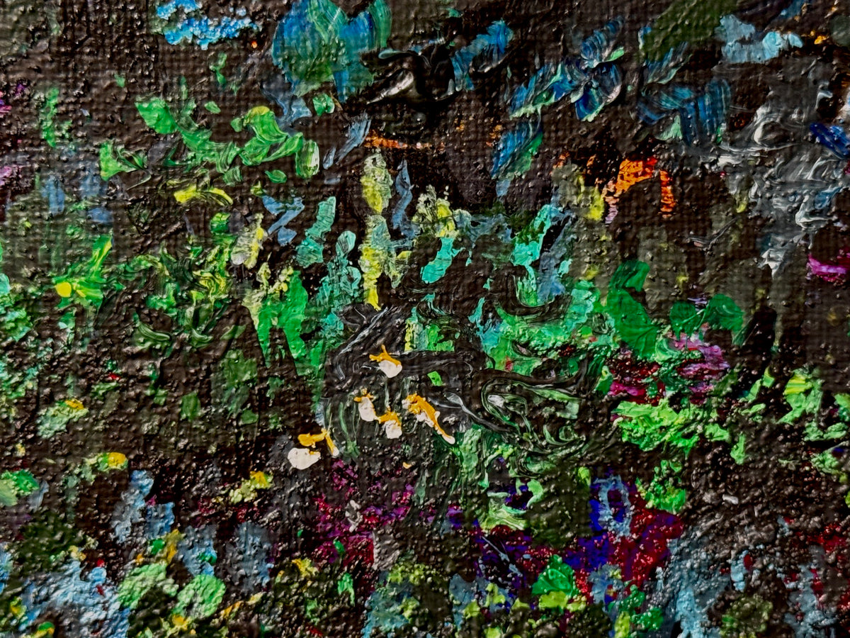Blue Hour Acrylic Painting 8x10", Original Art Wildflower Night Field Landscape