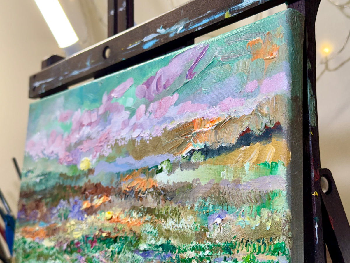 Wildflower Field Landscape Oil Painting 11x14", Original Art Meadow Art, Textured Nature Artwork