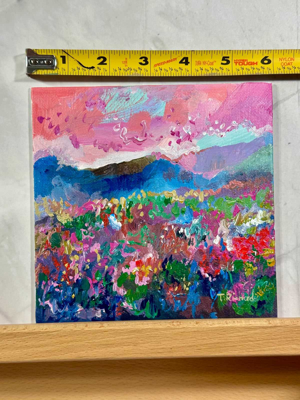 Blueberry Field Acrylic Painting 6x6", Maine Original Art, Landscape Artwork
