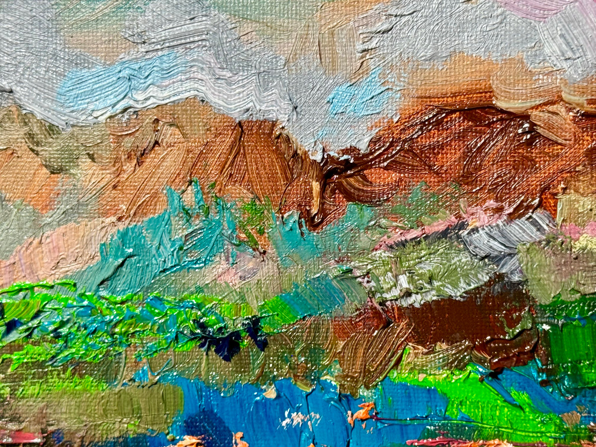 Wildflower Field Landscape Oil Painting 8x10", Original Art Meadow Art, Nature Artwork
