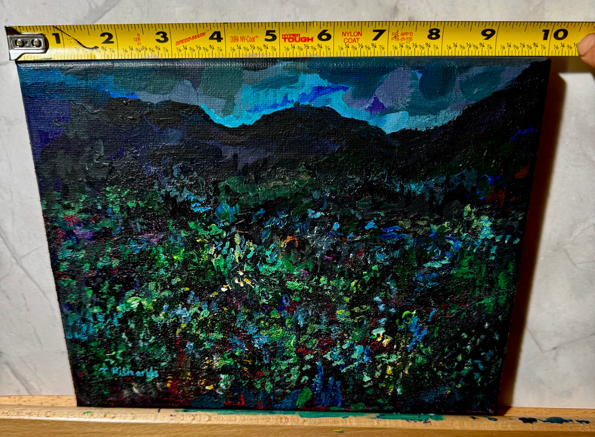 Blue Hour Acrylic Painting 8x10", Original Art Wildflower Night Field Landscape