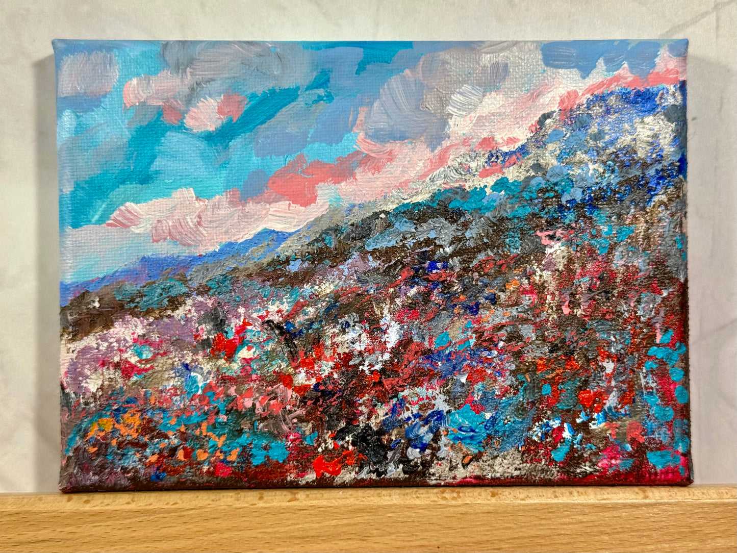 Blueberry Field Acrylic Painting 5x7", Maine Original Art, Landscape Wall Art