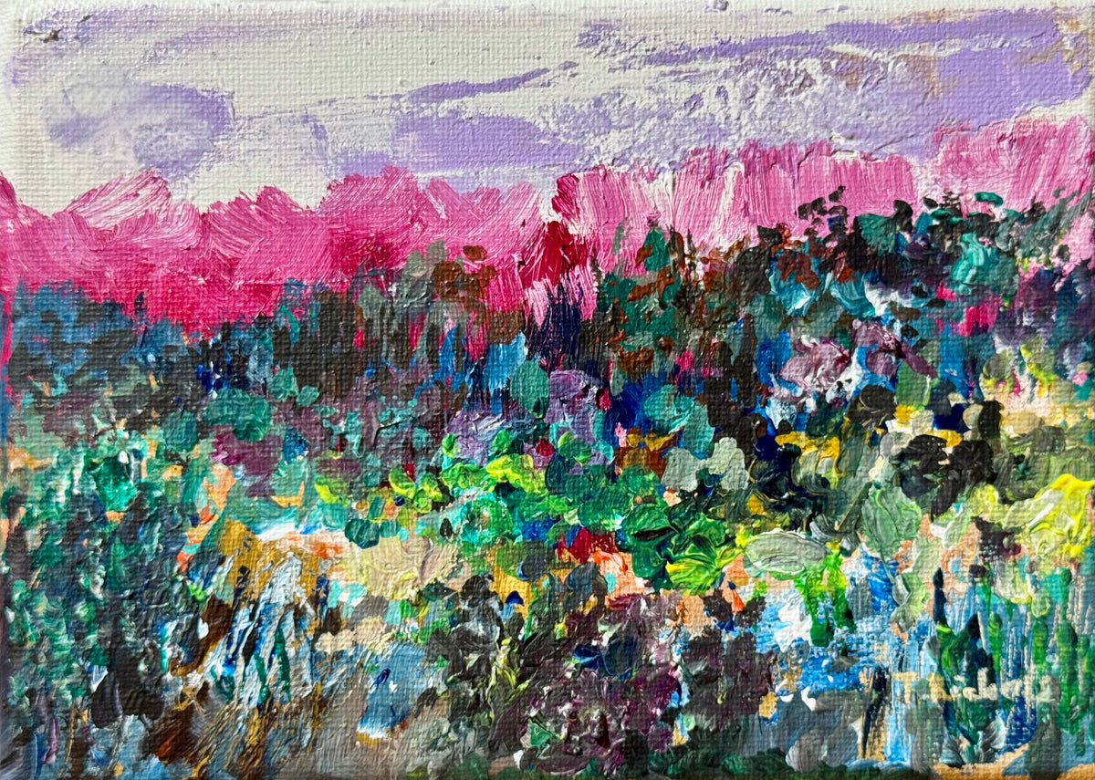 Wildflower Field Landscape Acrylic Painting 5x7", Original Art Meadow Art, Nature Artwork