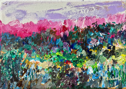 Wildflower Field Landscape Acrylic Painting 5x7", Original Art Meadow Art, Nature Artwork