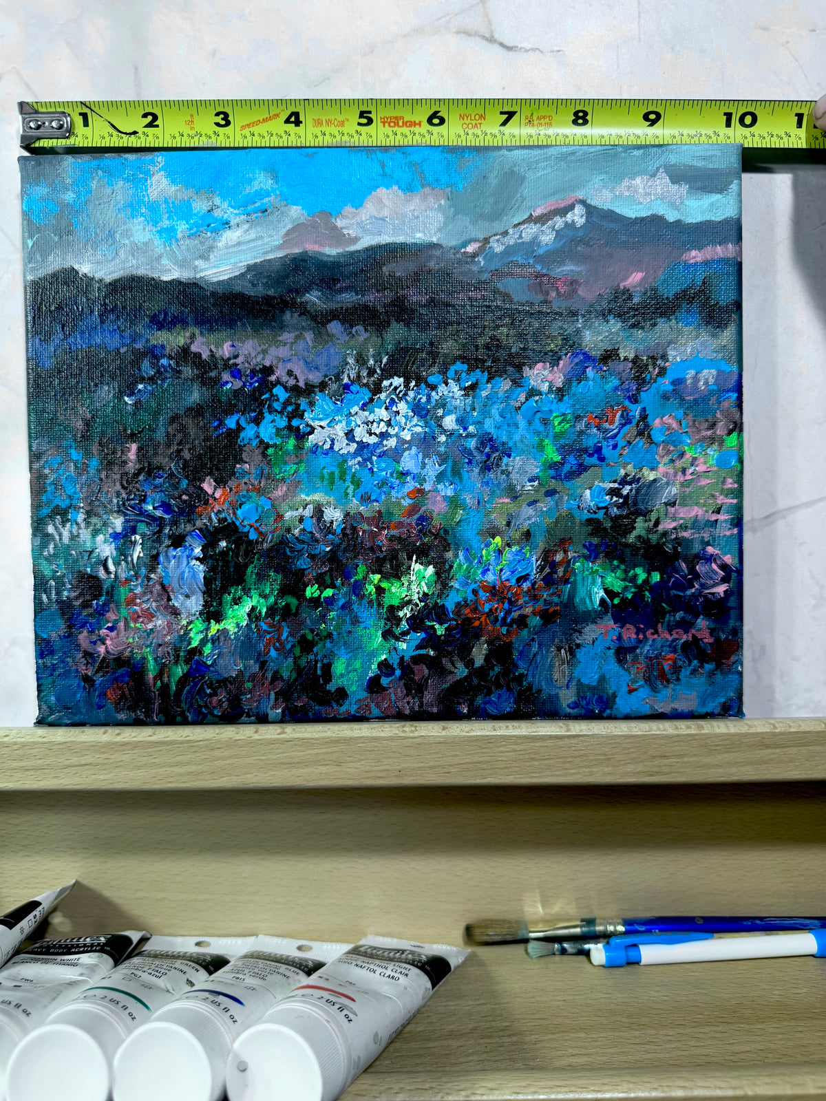 Blue Hour Acrylic Painting 8x10", Original Art Wildflower Night Field Landscape
